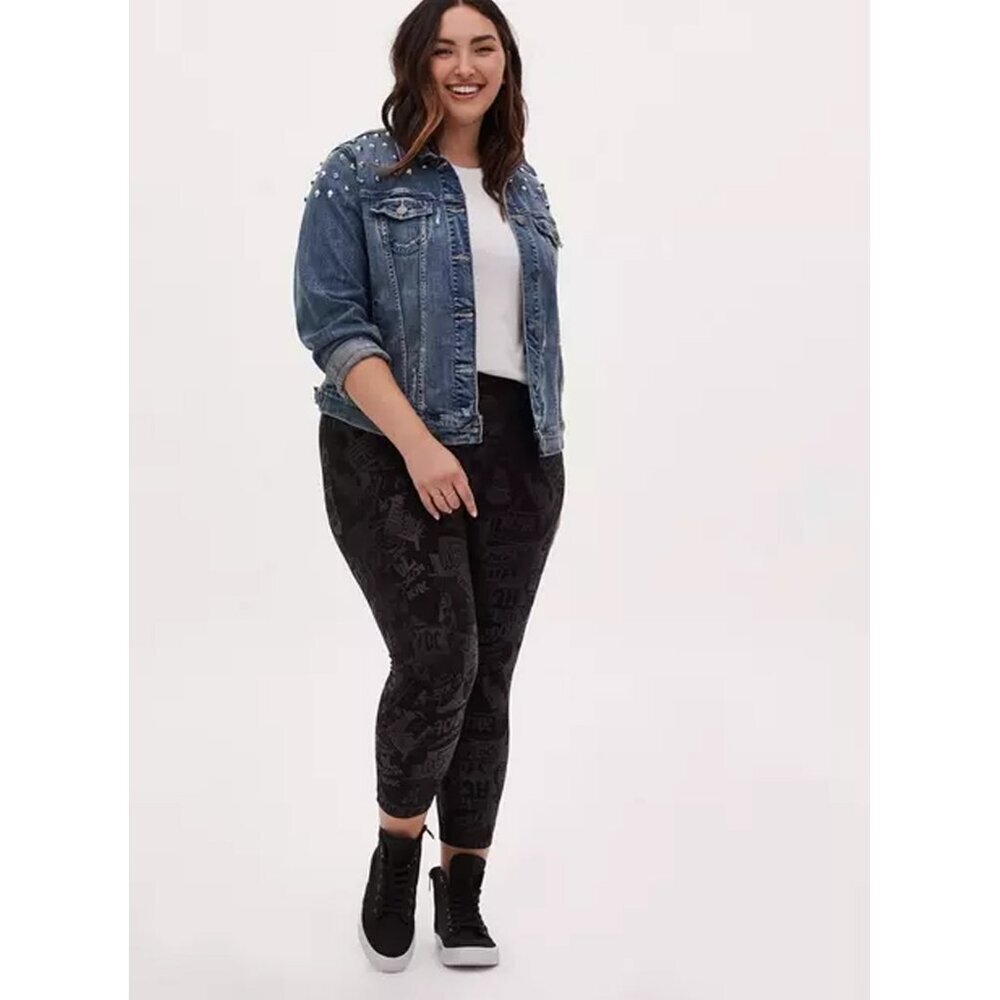 Torrid AC/DC Stud Distressed Denim Jacket Blue White Women Plus Size 2